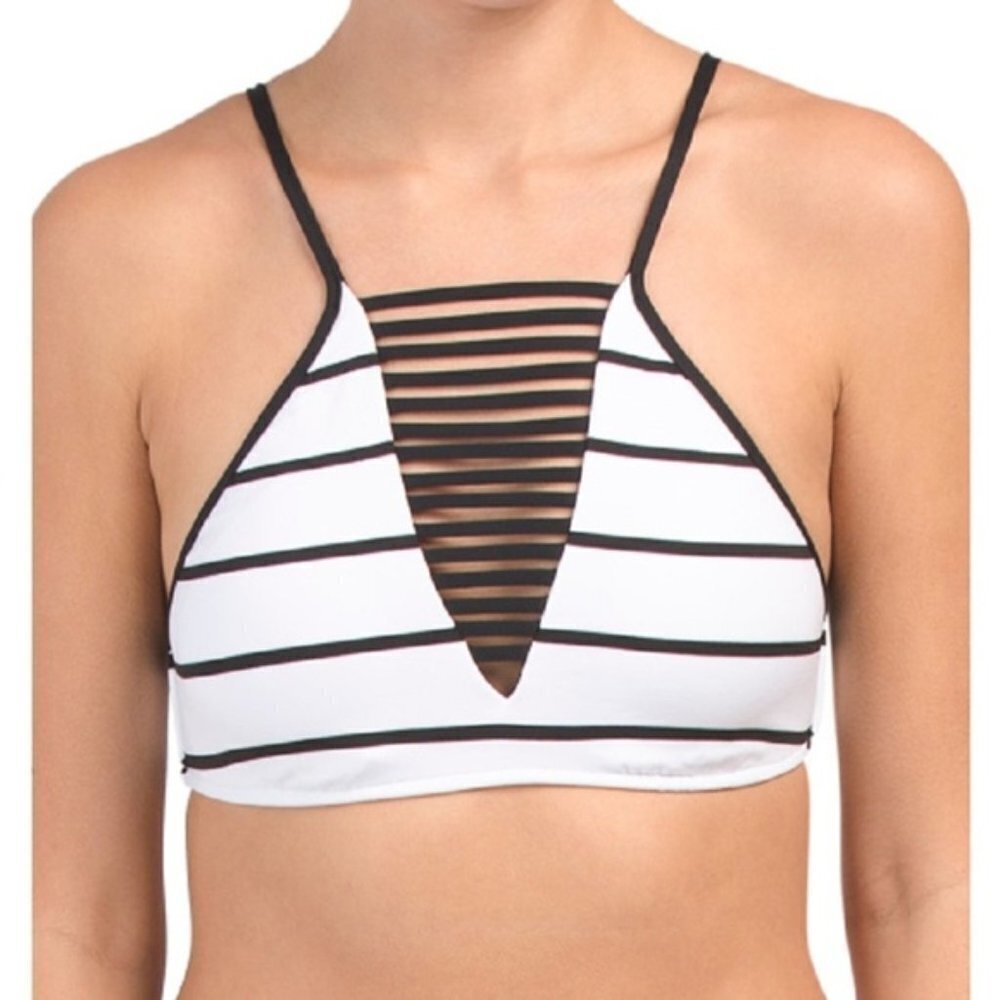 NWT Seafolly Australia Castaway High Neck‎ Bikini Top Sz 6 Striped Nautical - Picture 4 of 5